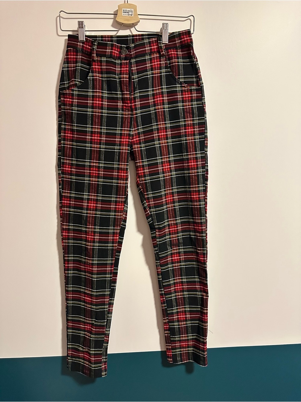 Red Plaid High-Rise Tapered Pants - Unbranded